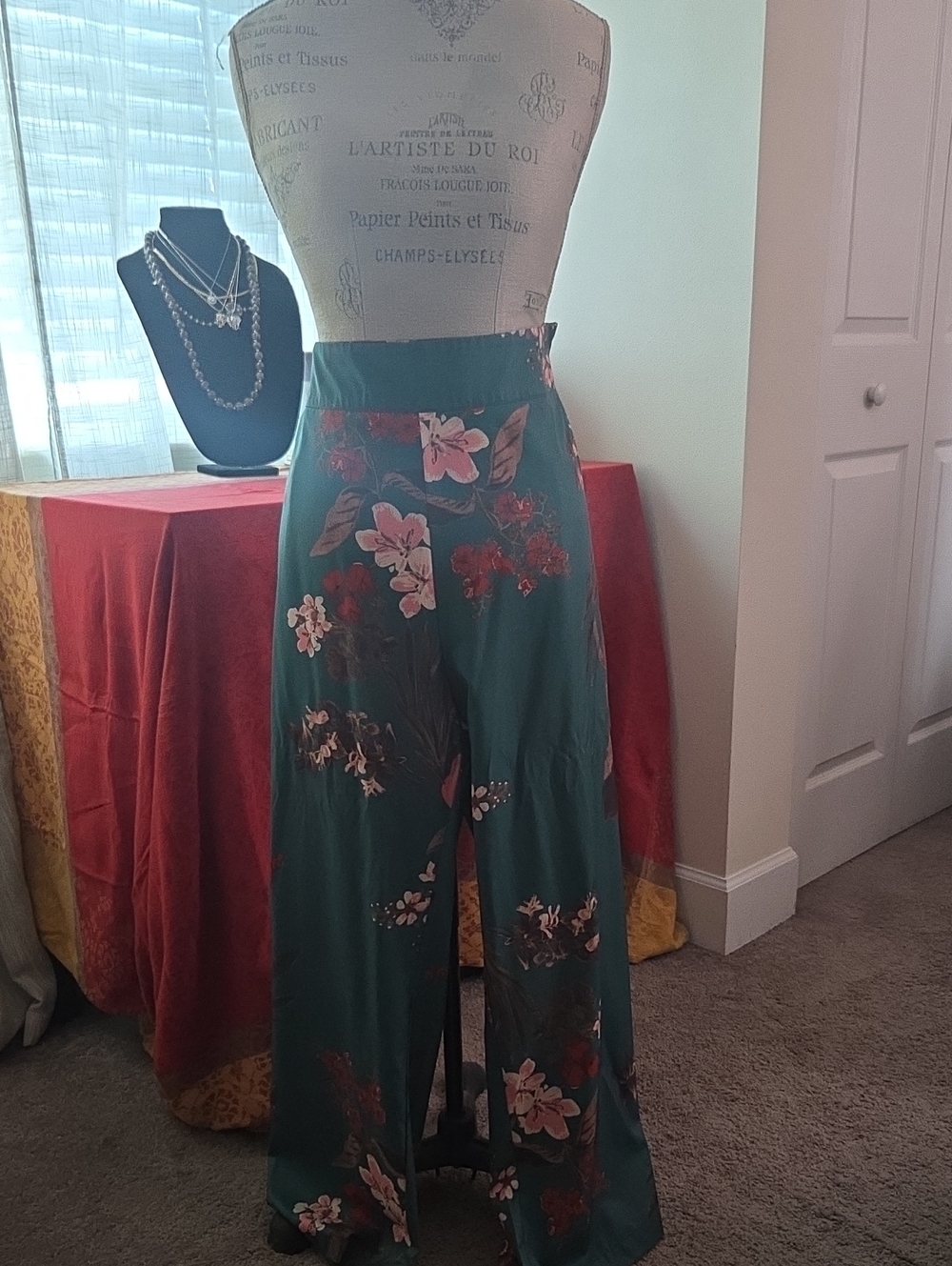 SHEIN Plus Size Teal Green Floral Wide-Leg Jumpsuit Pants